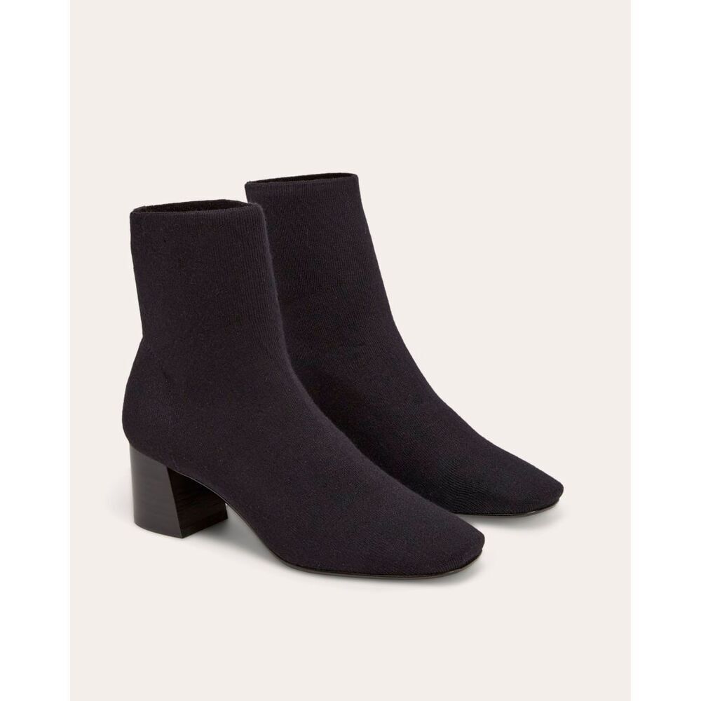 Everlane THE DAY BOOT ReKnit Black Sock Booties Square Toe Block Heel Sz 8.5 NWT